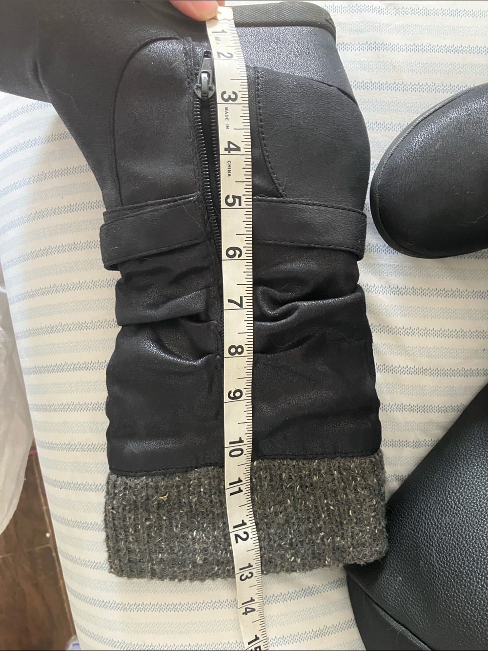 Roxy Black Wedge Heel Mid-Calf Boots with Knit Cuffs - Picture 14 of 15